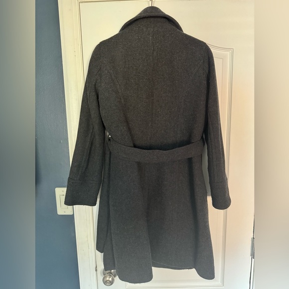 Wool belted peacoat J. crew size 8 charcoal gray stadium cloth newly lined - Picture 2 of 5